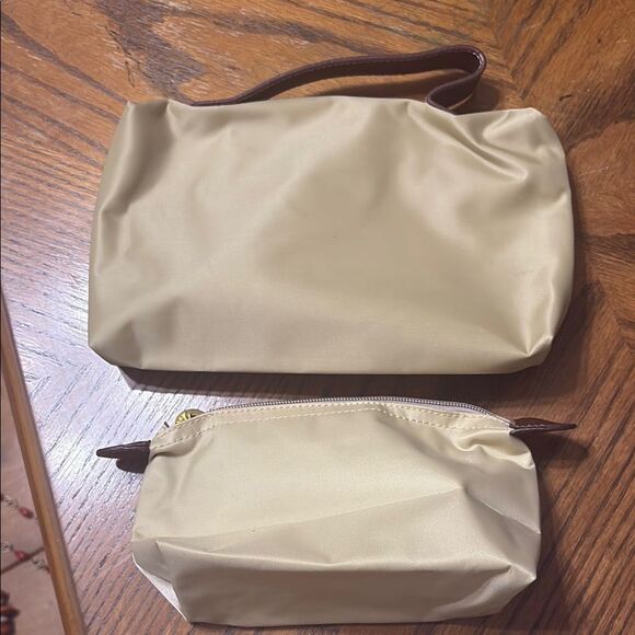 VTG Longchamp Cream and Brown Cosmetic Bag Set with Leather Accents - Picture 5 of 8